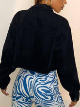 Distressed Collared Neck Long Sleeve Denim Top OutfitFlow